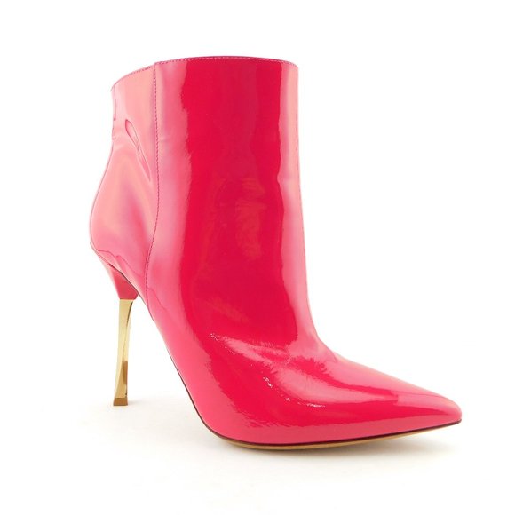 VALENTINO Dark Hot Pink Patent Metal Heel Booties 39 - Picture 2 of 11